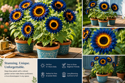 Blue Flame Sunflower Seeds with Organic Pot Mix Combo