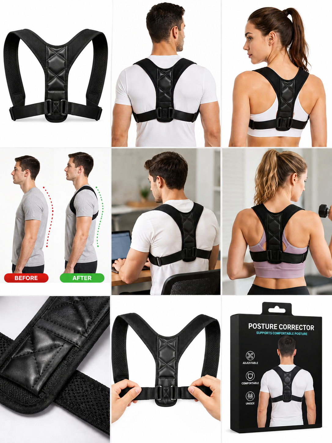 Premium Posture Corrector Shoulder Belt – Adjustable Back Support Brace for Men & Women