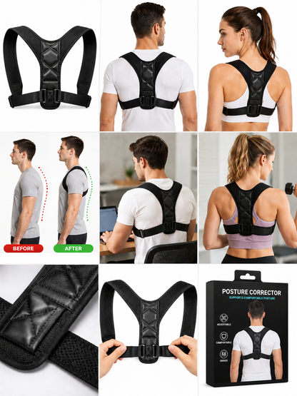 Premium Posture Corrector Shoulder Belt – Adjustable Back Support Brace for Men & Women